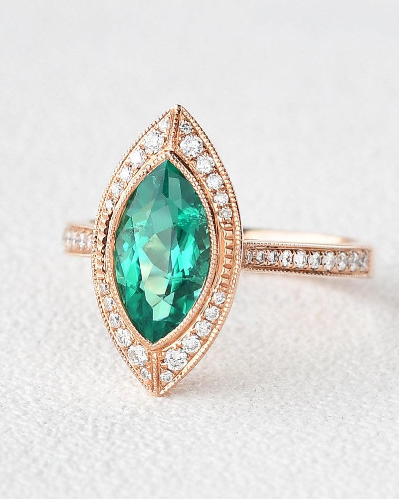 1.5ct Lab Emerald & Moissanite Art Deco Ring - Felicegals