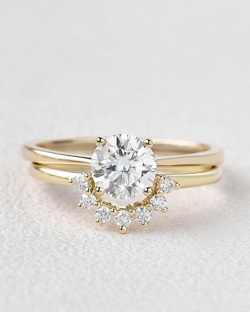 Classic 4 Prongs Round Cut Ring Set 2pcs - Felicegals 丨Wedding ring 丨Fashion ring 丨Diamond ring 丨Gemstone ring--Felicegals