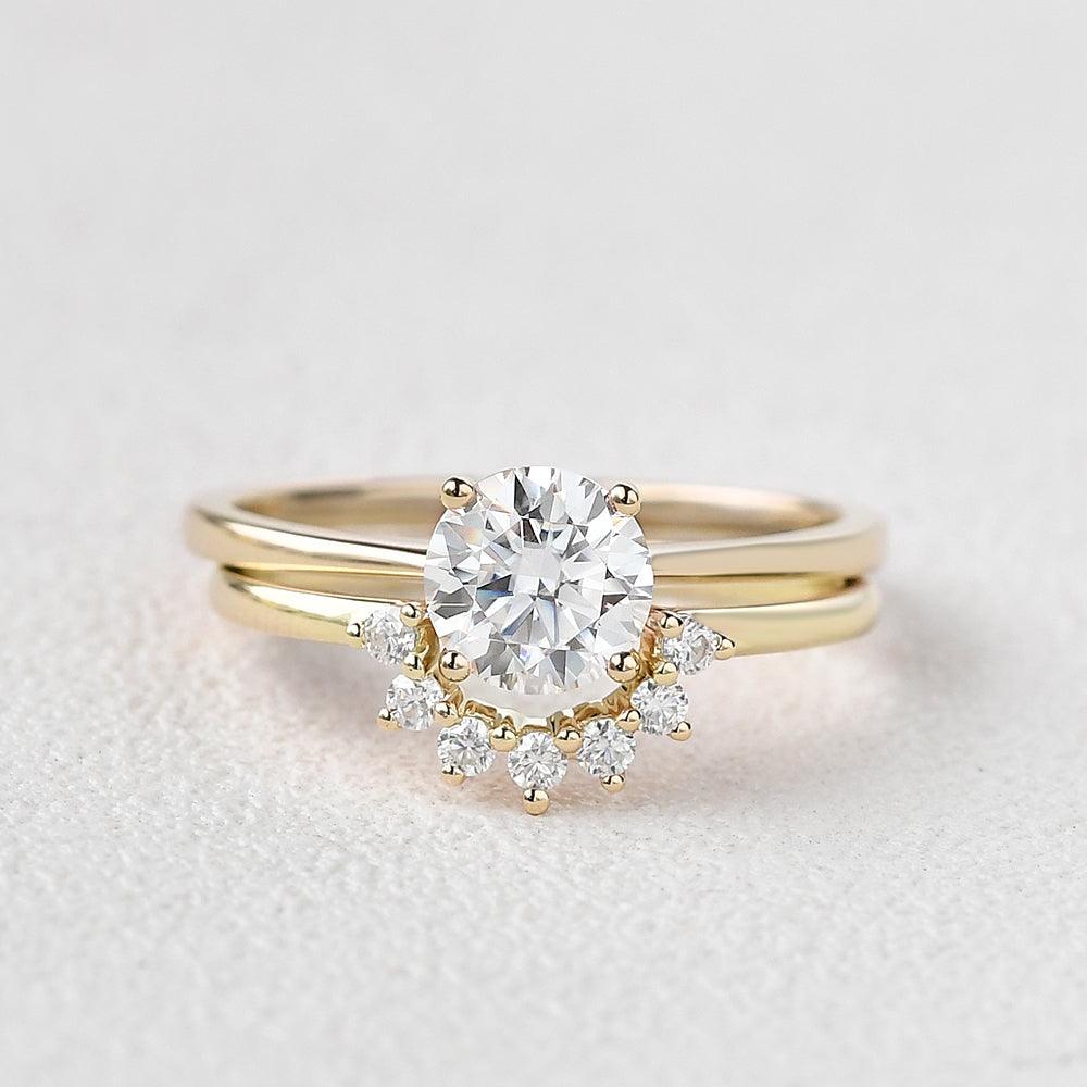 Classic 4 Prongs Round Cut Ring Set 2pcs - Felicegals 丨Wedding ring 丨Fashion ring 丨Diamond ring 丨Gemstone ring--Felicegals