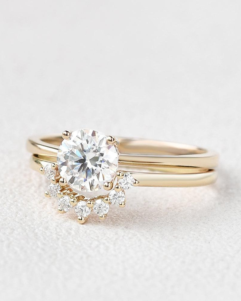 Classic 4 Prongs Round Cut Ring Set 2pcs - Felicegals 丨Wedding ring 丨Fashion ring 丨Diamond ring 丨Gemstone ring--Felicegals