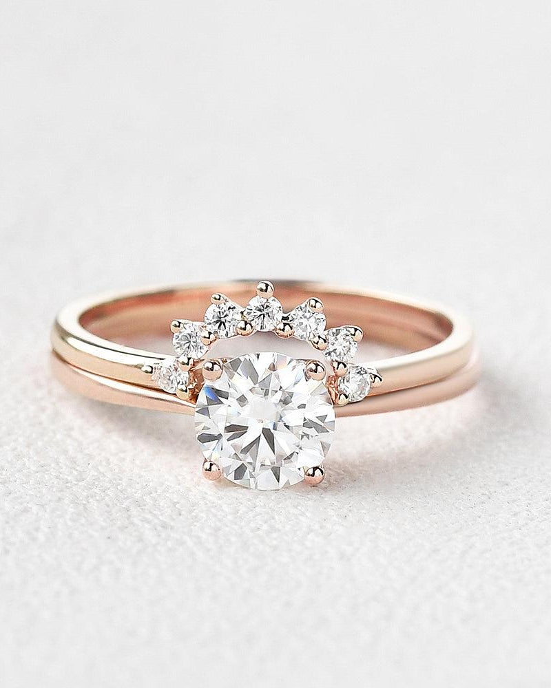 Classic 4 Prongs Round Cut Ring Set 2pcs - Felicegals 丨Wedding ring 丨Fashion ring 丨Diamond ring 丨Gemstone ring--Felicegals