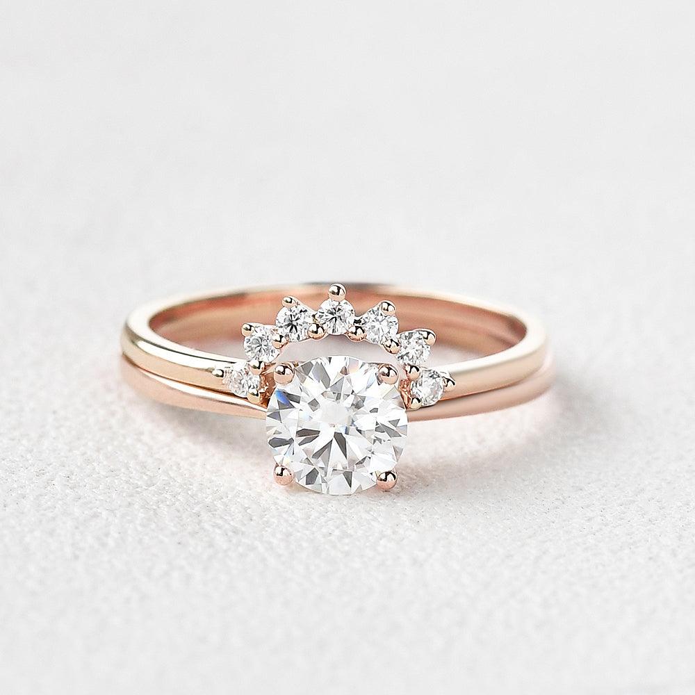 Classic 4 Prongs Round Cut Ring Set 2pcs - Felicegals 丨Wedding ring 丨Fashion ring 丨Diamond ring 丨Gemstone ring--Felicegals