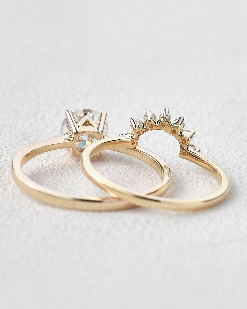 Classic 4 Prongs Round Cut Ring Set 2pcs - Felicegals 丨Wedding ring 丨Fashion ring 丨Diamond ring 丨Gemstone ring--Felicegals