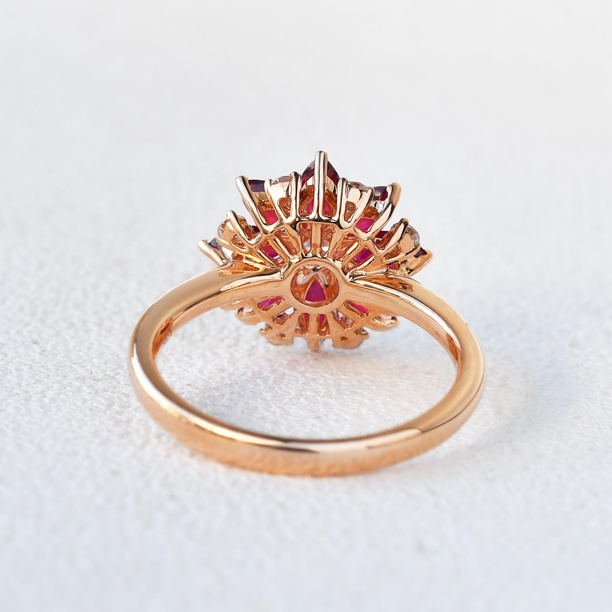 1.5ct Floral Inspired Ruby Rose Gold Ring - Felicegals 丨Wedding ring 丨Fashion ring 丨Diamond ring 丨Gemstone ring--Felicegals 丨Wedding ring 丨Fashion ring 丨Diamond ring 丨Gemstone ring