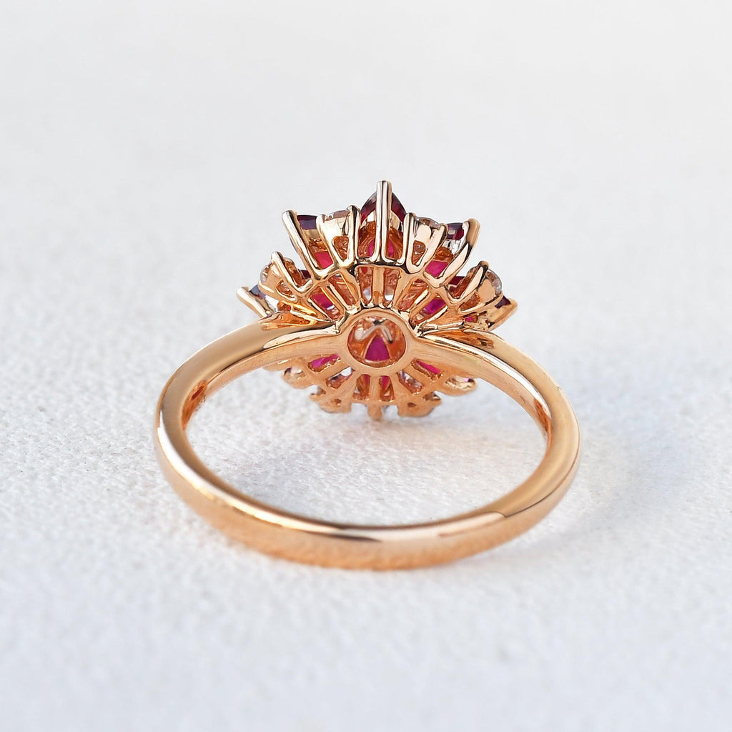1.5ct Floral Inspired Ruby Rose Gold Ring - Felicegals 丨Wedding ring 丨Fashion ring 丨Diamond ring 丨Gemstone ring--Felicegals 丨Wedding ring 丨Fashion ring 丨Diamond ring 丨Gemstone ring