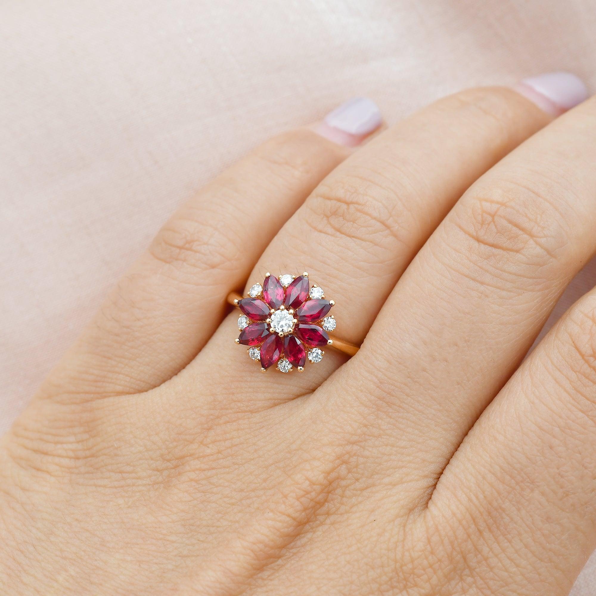 1.5ct Floral Inspired Ruby Rose Gold Ring - Felicegals 丨Wedding ring 丨Fashion ring 丨Diamond ring 丨Gemstone ring--Felicegals 丨Wedding ring 丨Fashion ring 丨Diamond ring 丨Gemstone ring
