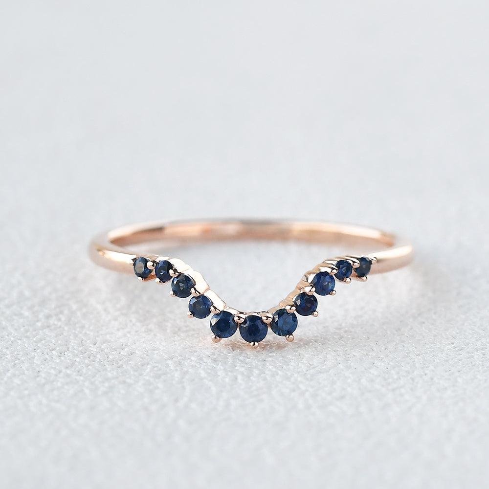 Round Cut Sapphire Curved Band Ring - Felicegals 丨Wedding ring 丨Fashion ring 丨Diamond ring 丨Gemstone ring--Felicegals
