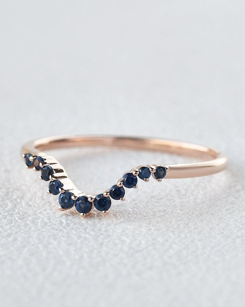 Round Cut Sapphire Curved Band Ring - Felicegals 丨Wedding ring 丨Fashion ring 丨Diamond ring 丨Gemstone ring--Felicegals