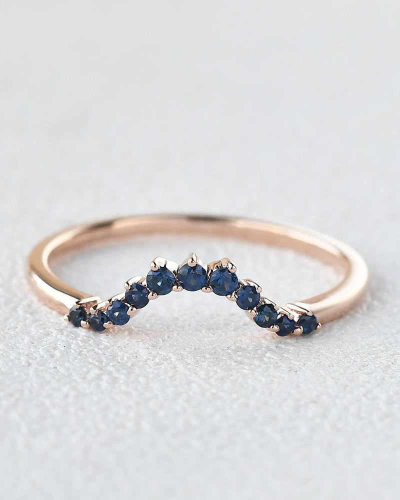 Round Cut Sapphire Curved Band Ring - Felicegals 丨Wedding ring 丨Fashion ring 丨Diamond ring 丨Gemstone ring--Felicegals