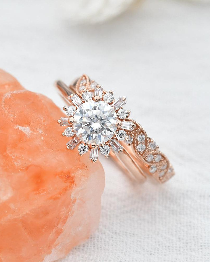 Moissanite Halo Yellow Gold Inspired Ring - Felicegals 丨Wedding ring 丨Fashion ring 丨Diamond ring 丨Gemstone ring--Felicegals