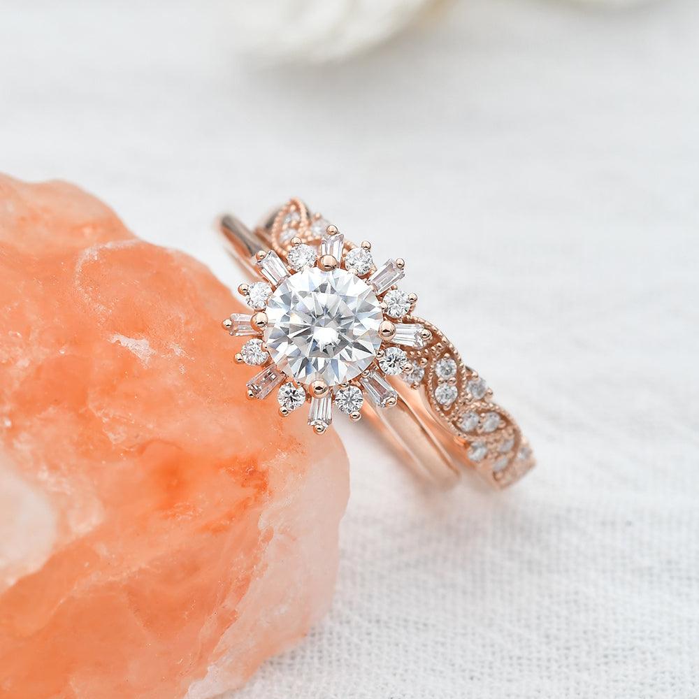Moissanite Halo Yellow Gold Inspired Ring - Felicegals 丨Wedding ring 丨Fashion ring 丨Diamond ring 丨Gemstone ring--Felicegals