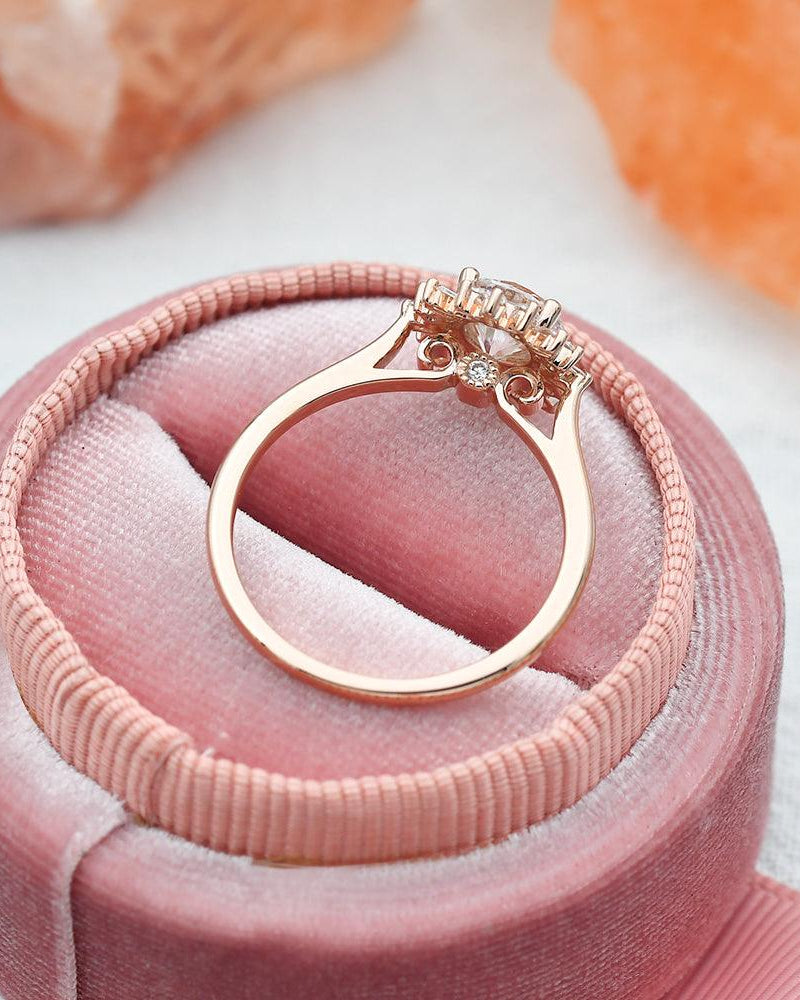 Moissanite Halo Yellow Gold Inspired Ring - Felicegals 丨Wedding ring 丨Fashion ring 丨Diamond ring 丨Gemstone ring--Felicegals