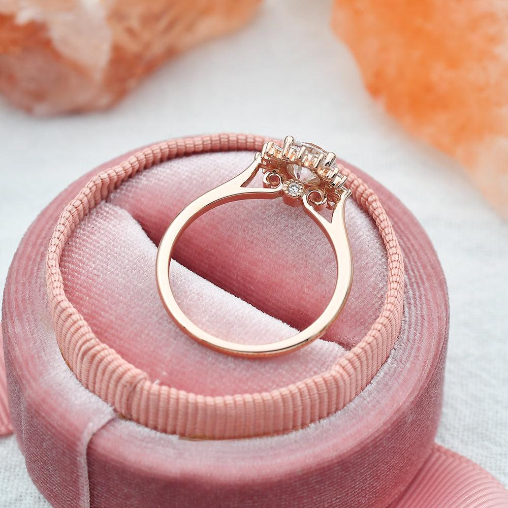 Moissanite Halo Yellow Gold Inspired Ring - Felicegals 丨Wedding ring 丨Fashion ring 丨Diamond ring 丨Gemstone ring--Felicegals