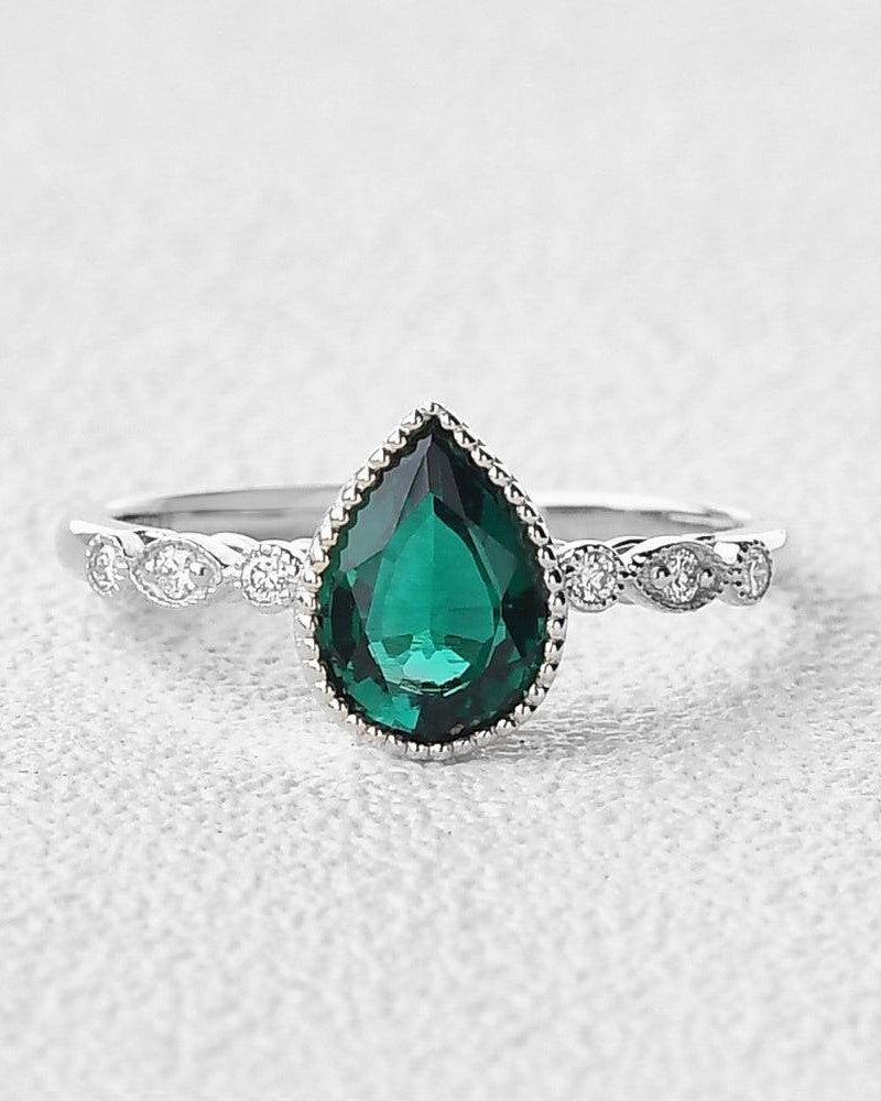 Pear Shaped Lab Emerald Rose Gold Ring - Felicegals