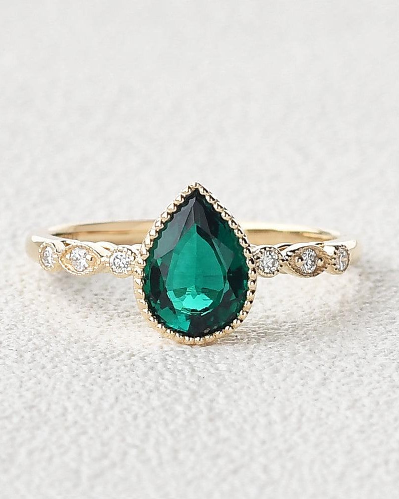 Pear Shaped Lab Emerald Rose Gold Ring - Felicegals