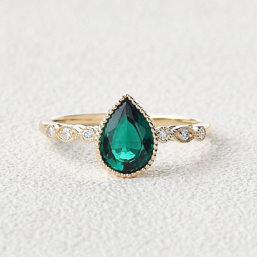 Pear Shaped Lab Emerald Rose Gold Ring - Felicegals