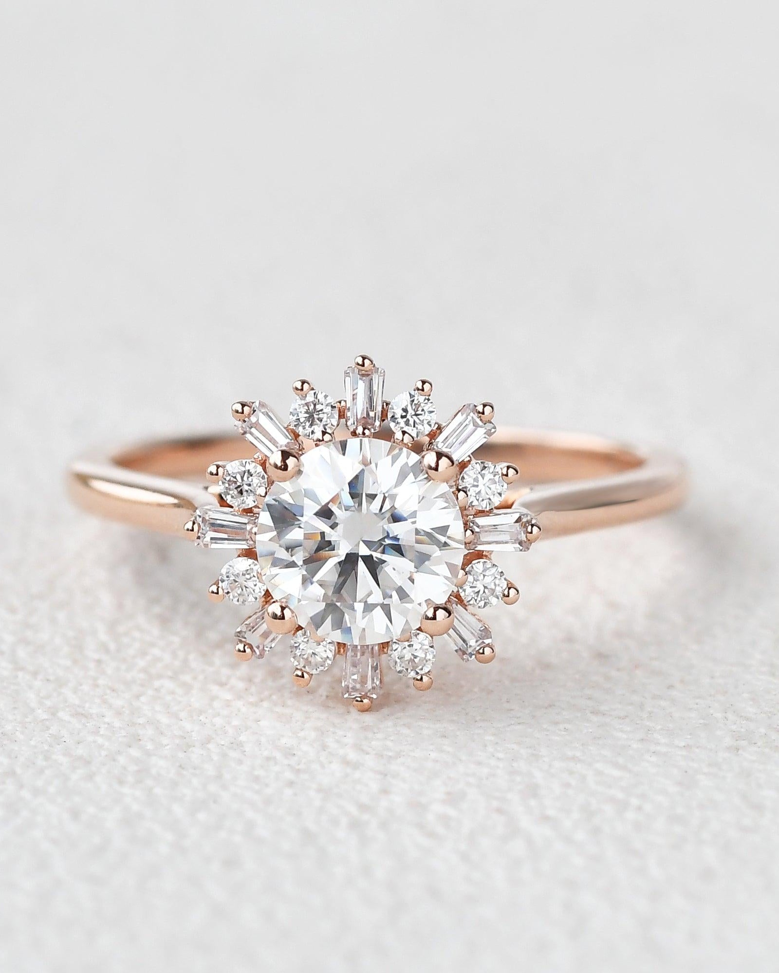 Moissanite Halo Yellow Gold Inspired Ring - Felicegals 丨Wedding ring 丨Fashion ring 丨Diamond ring 丨Gemstone ring--Felicegals
