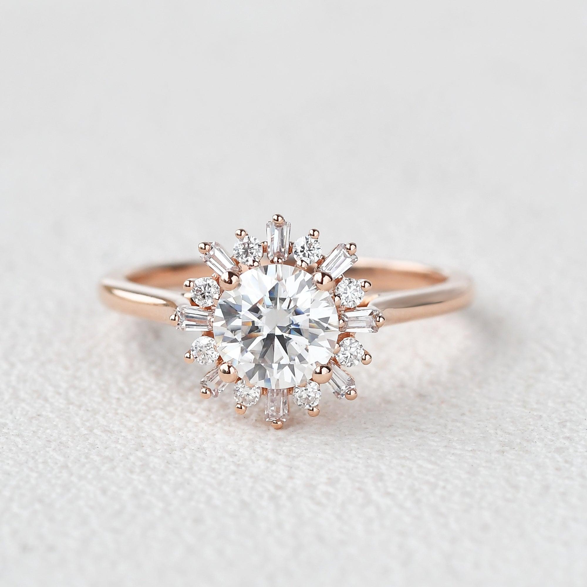Moissanite Halo Yellow Gold Inspired Ring - Felicegals 丨Wedding ring 丨Fashion ring 丨Diamond ring 丨Gemstone ring--Felicegals