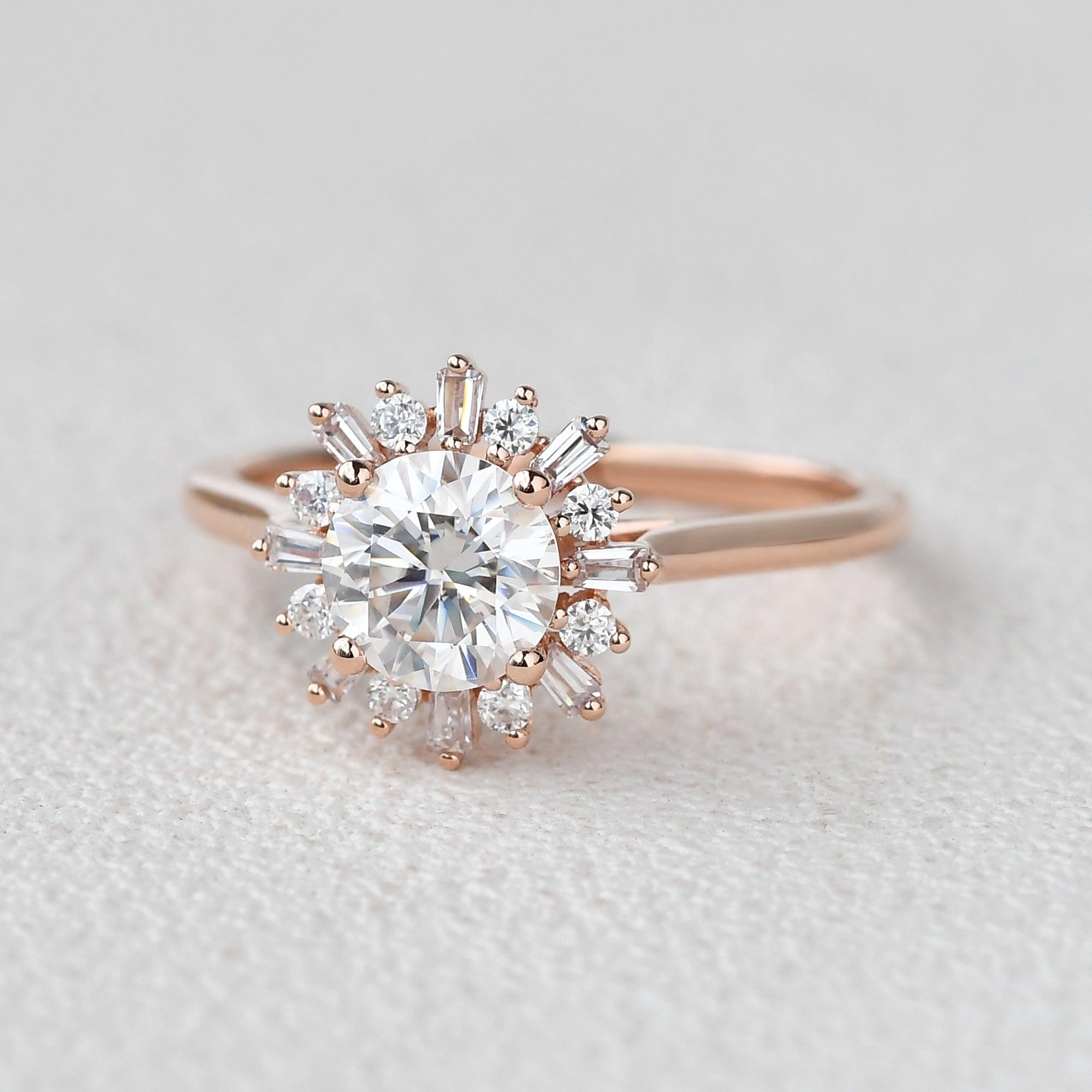 Moissanite Halo Yellow Gold Inspired Ring - Felicegals 丨Wedding ring 丨Fashion ring 丨Diamond ring 丨Gemstone ring--Felicegals