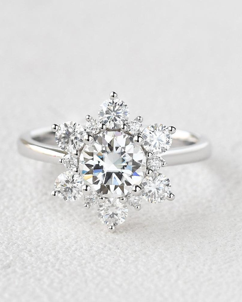 Flower Shaped Moissanite White Gold Ring - Felicegals