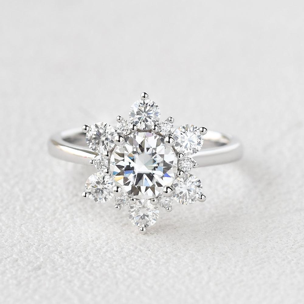 Flower Shaped Moissanite White Gold Ring - Felicegals