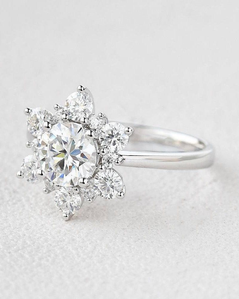 Flower Shaped Moissanite White Gold Ring - Felicegals