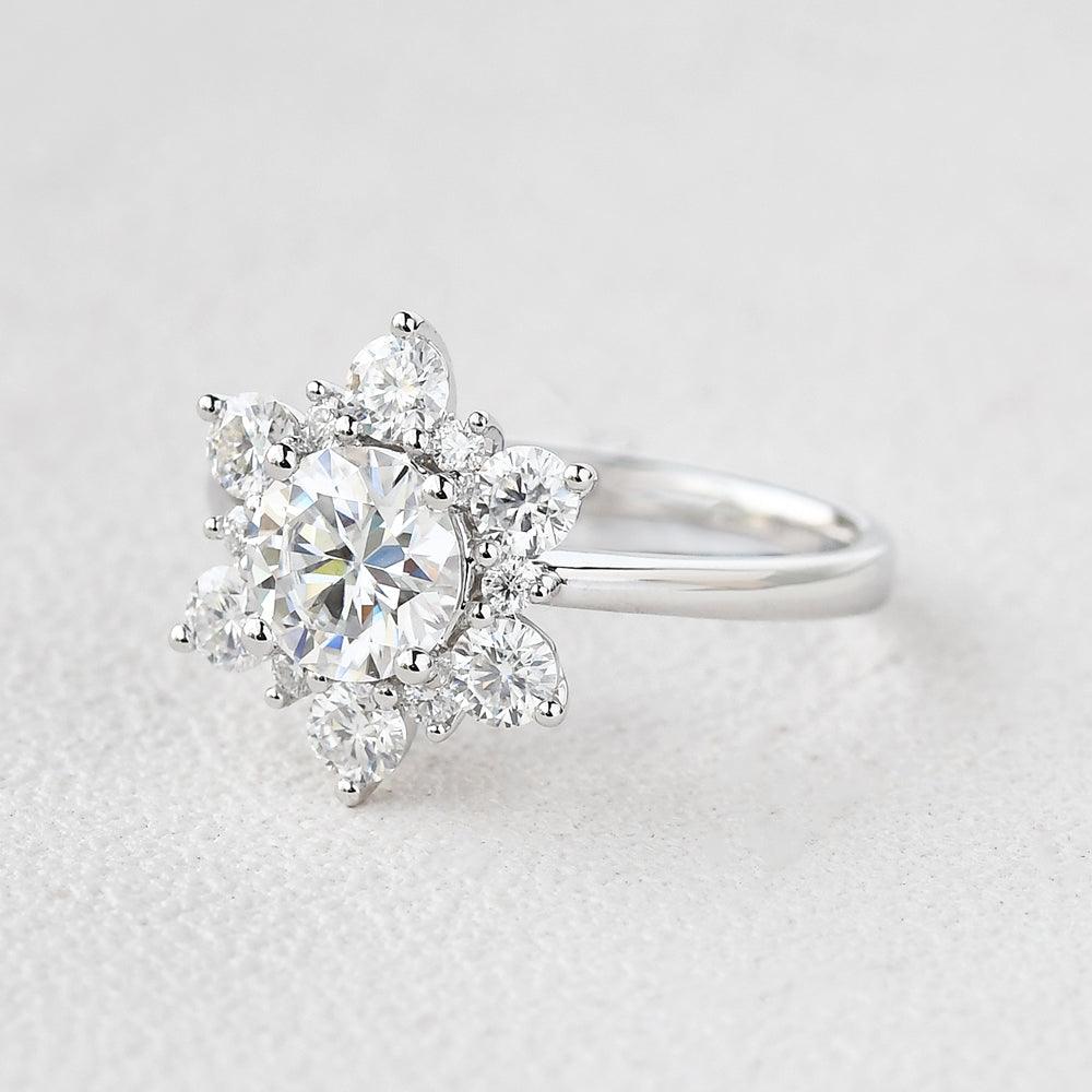 Flower Shaped Moissanite White Gold Ring - Felicegals