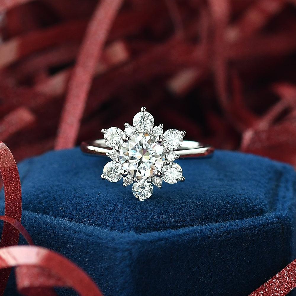 Flower Shaped Moissanite White Gold Ring - Felicegals