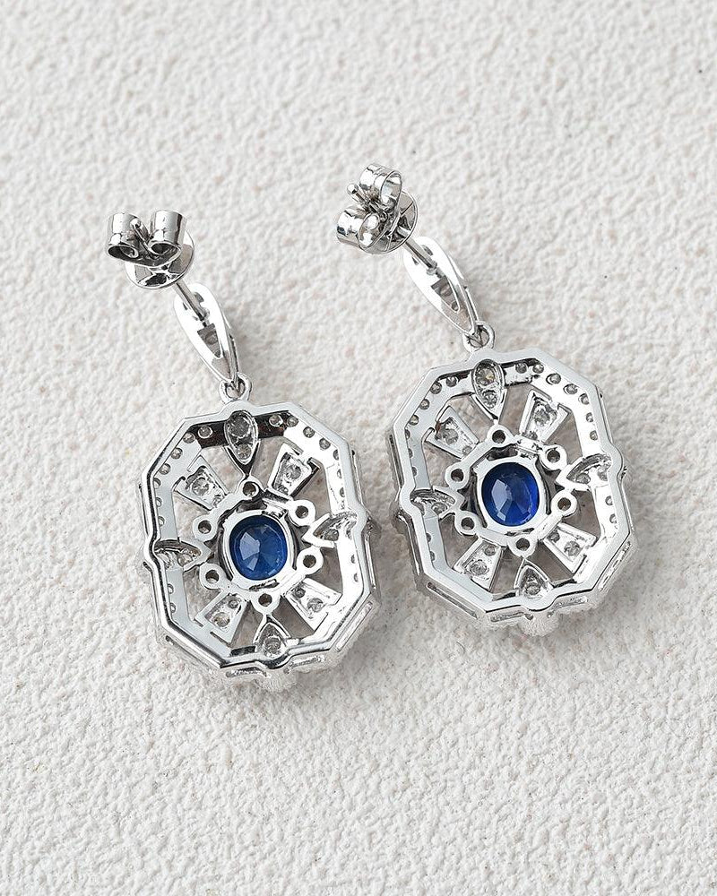Art-Deco Oval Sapphire White Gold Earrings - Felicegals 丨Wedding ring 丨Fashion ring 丨Diamond ring 丨Gemstone ring--Felicegals 丨Wedding ring 丨Fashion ring 丨Diamond ring 丨Gemstone ring