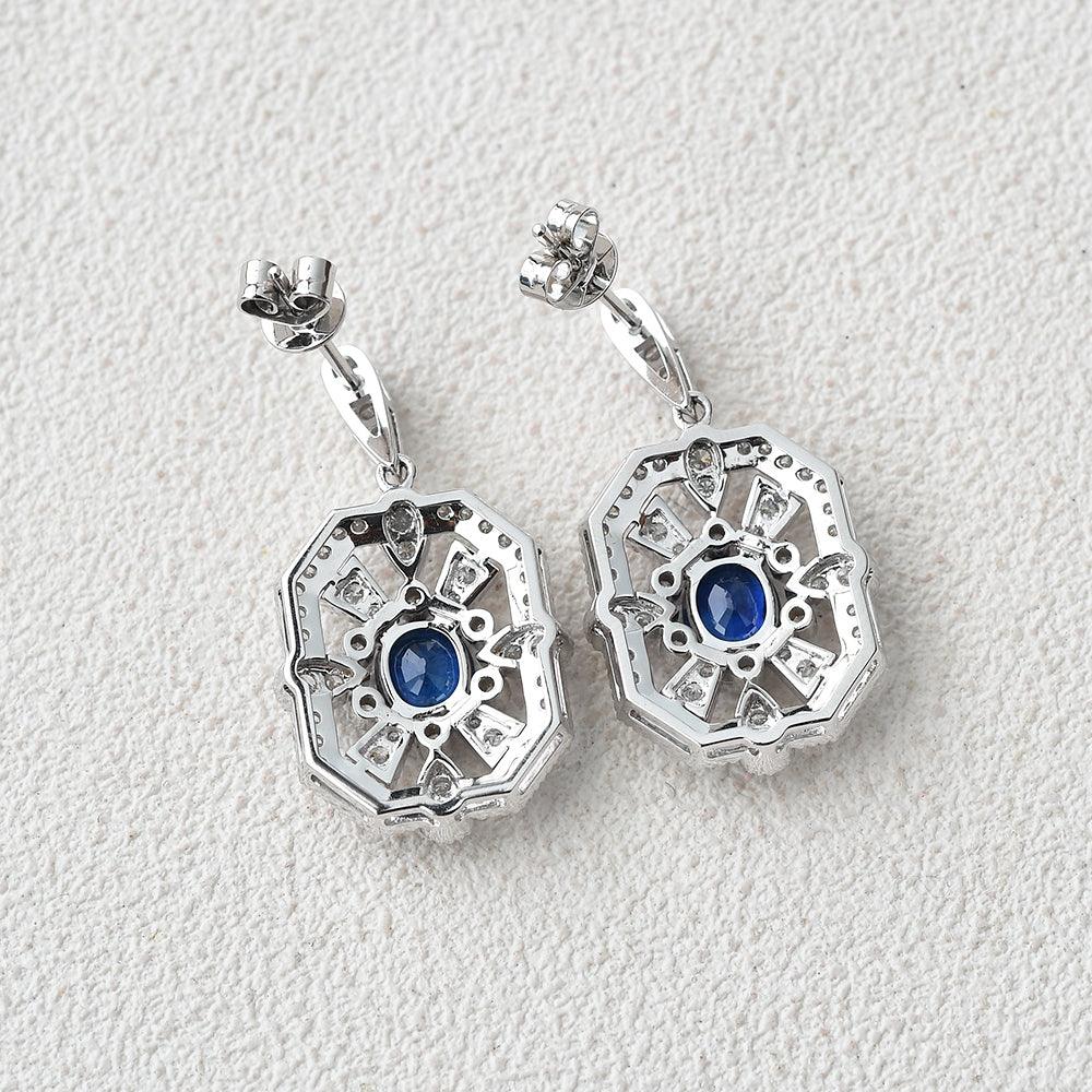 Art-Deco Oval Sapphire White Gold Earrings - Felicegals 丨Wedding ring 丨Fashion ring 丨Diamond ring 丨Gemstone ring--Felicegals 丨Wedding ring 丨Fashion ring 丨Diamond ring 丨Gemstone ring