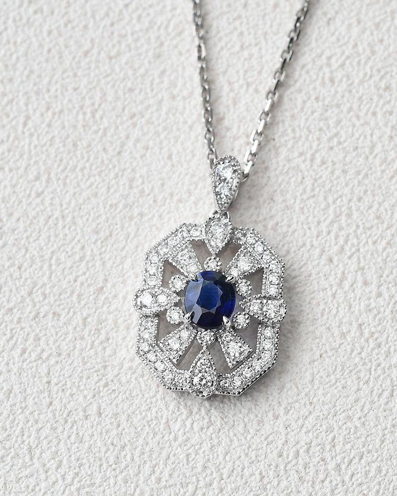 Vintage Inspired Sapphire White Gold Necklace - Felicegals 丨Wedding ring 丨Fashion ring 丨Diamond ring 丨Gemstone ring--Felicegals 丨Wedding ring 丨Fashion ring 丨Diamond ring 丨Gemstone ring