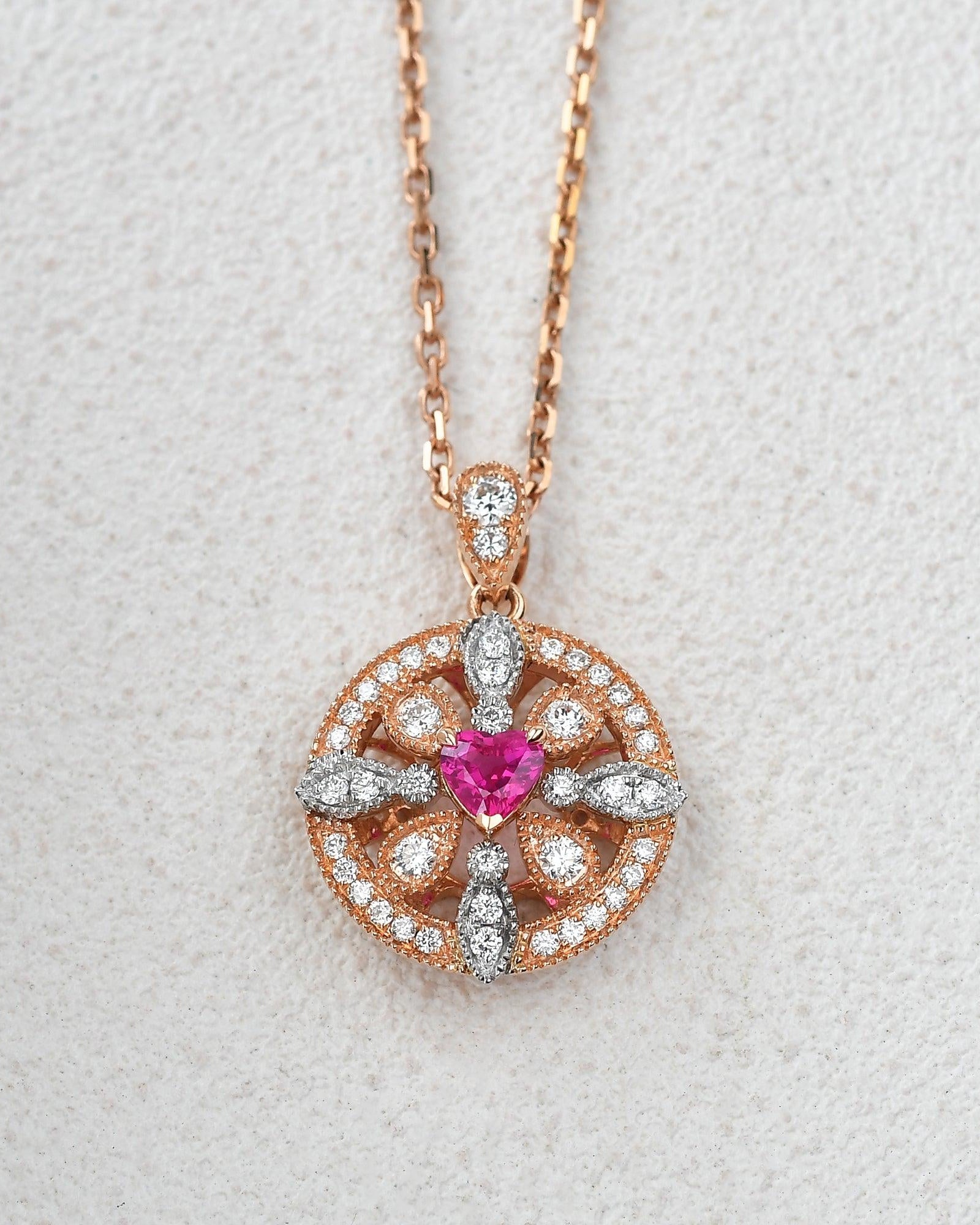 Art-Deco Heart Shaped Ruby Rose Gold Necklace - Felicegals 丨Wedding ring 丨Fashion ring 丨Diamond ring 丨Gemstone ring--Felicegals 丨Wedding ring 丨Fashion ring 丨Diamond ring 丨Gemstone ring