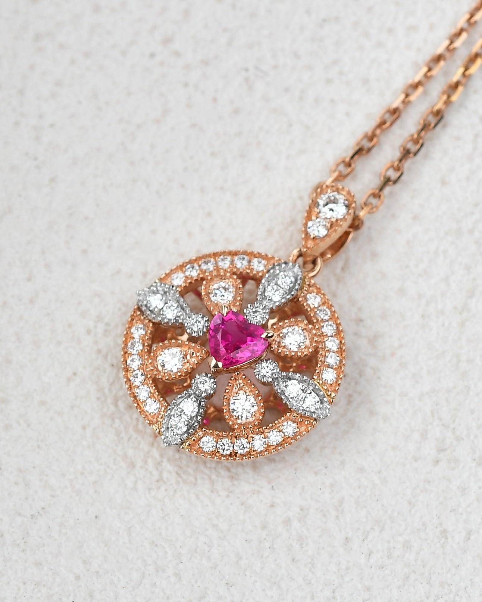 Art-Deco Heart Shaped Ruby Rose Gold Necklace - Felicegals 丨Wedding ring 丨Fashion ring 丨Diamond ring 丨Gemstone ring--Felicegals 丨Wedding ring 丨Fashion ring 丨Diamond ring 丨Gemstone ring