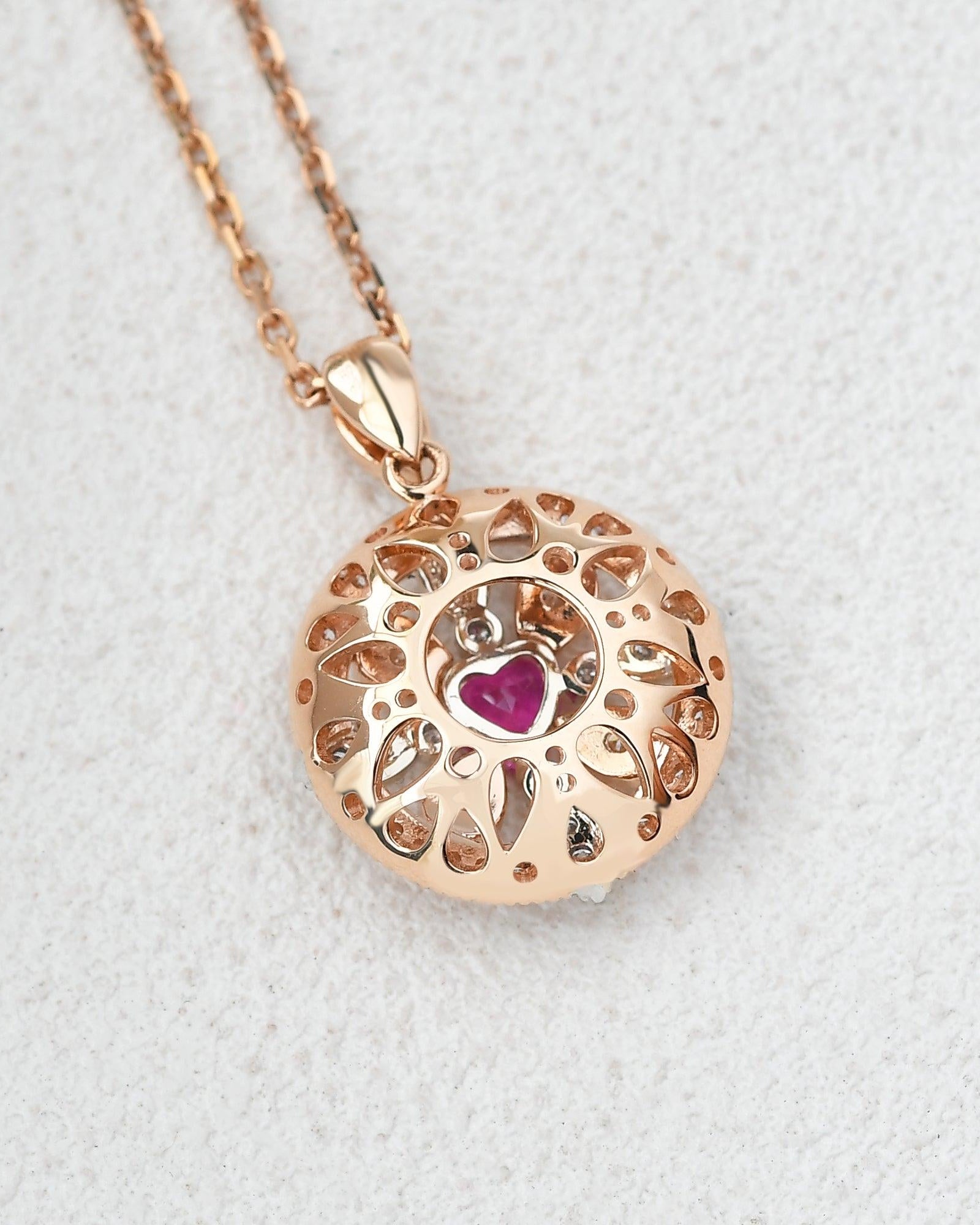 Art-Deco Heart Shaped Ruby Rose Gold Necklace - Felicegals 丨Wedding ring 丨Fashion ring 丨Diamond ring 丨Gemstone ring--Felicegals 丨Wedding ring 丨Fashion ring 丨Diamond ring 丨Gemstone ring