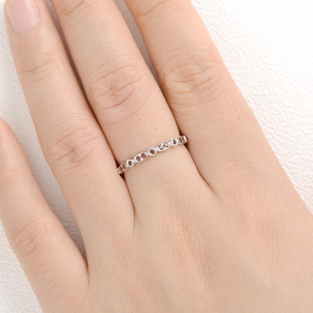 Milgrain Garnet White Gold Weeding Band - Felicegals