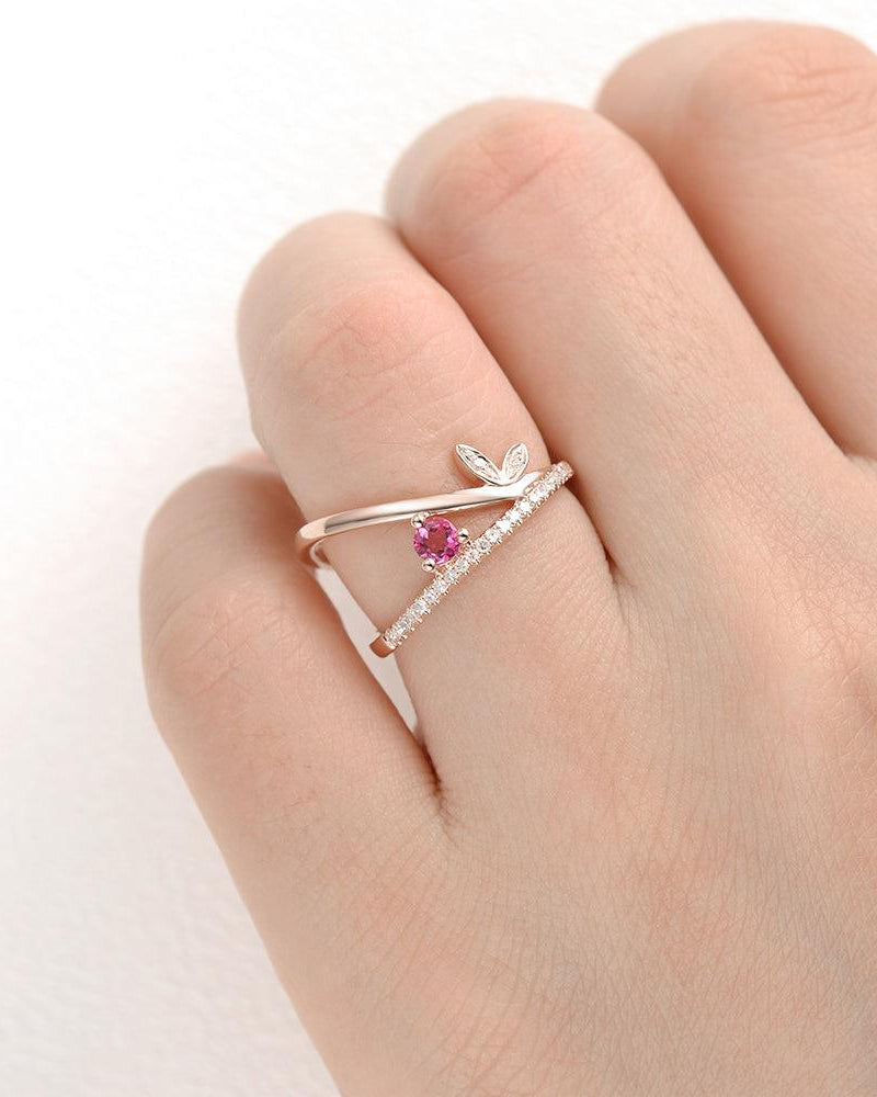 Natural Ruby & Moissanite Inspired Ring - Felicegals