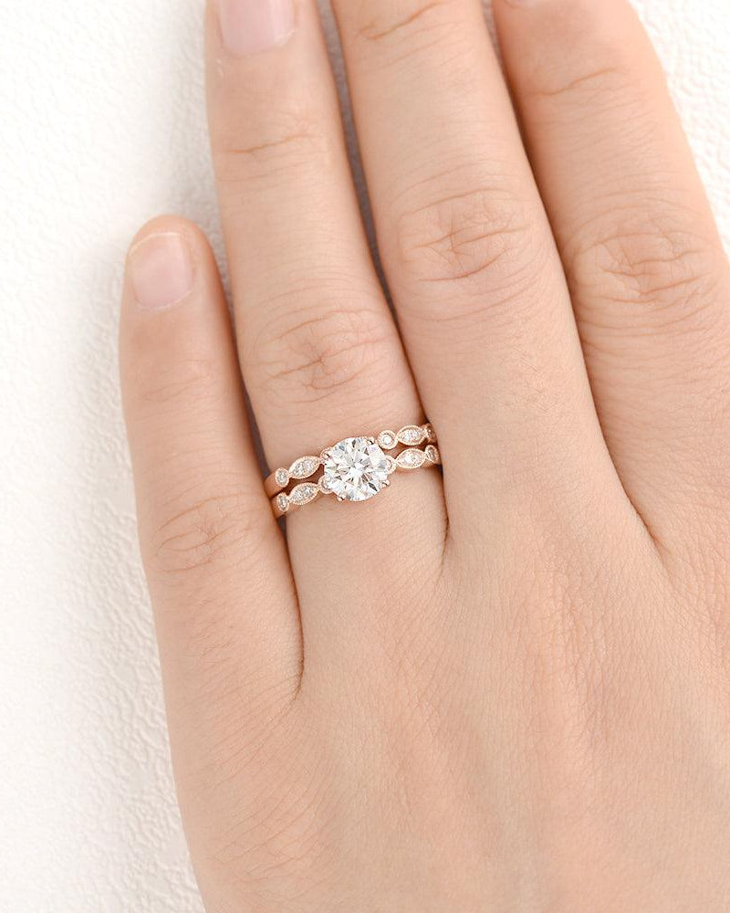 1ct Moissanite Classic Four Prongs Ring Set 2pcs - Felicegals