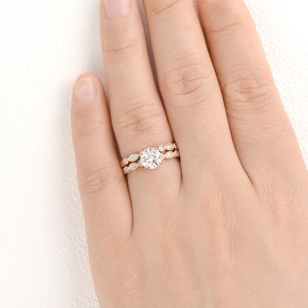 1ct Moissanite Classic Four Prongs Ring Set 2pcs - Felicegals