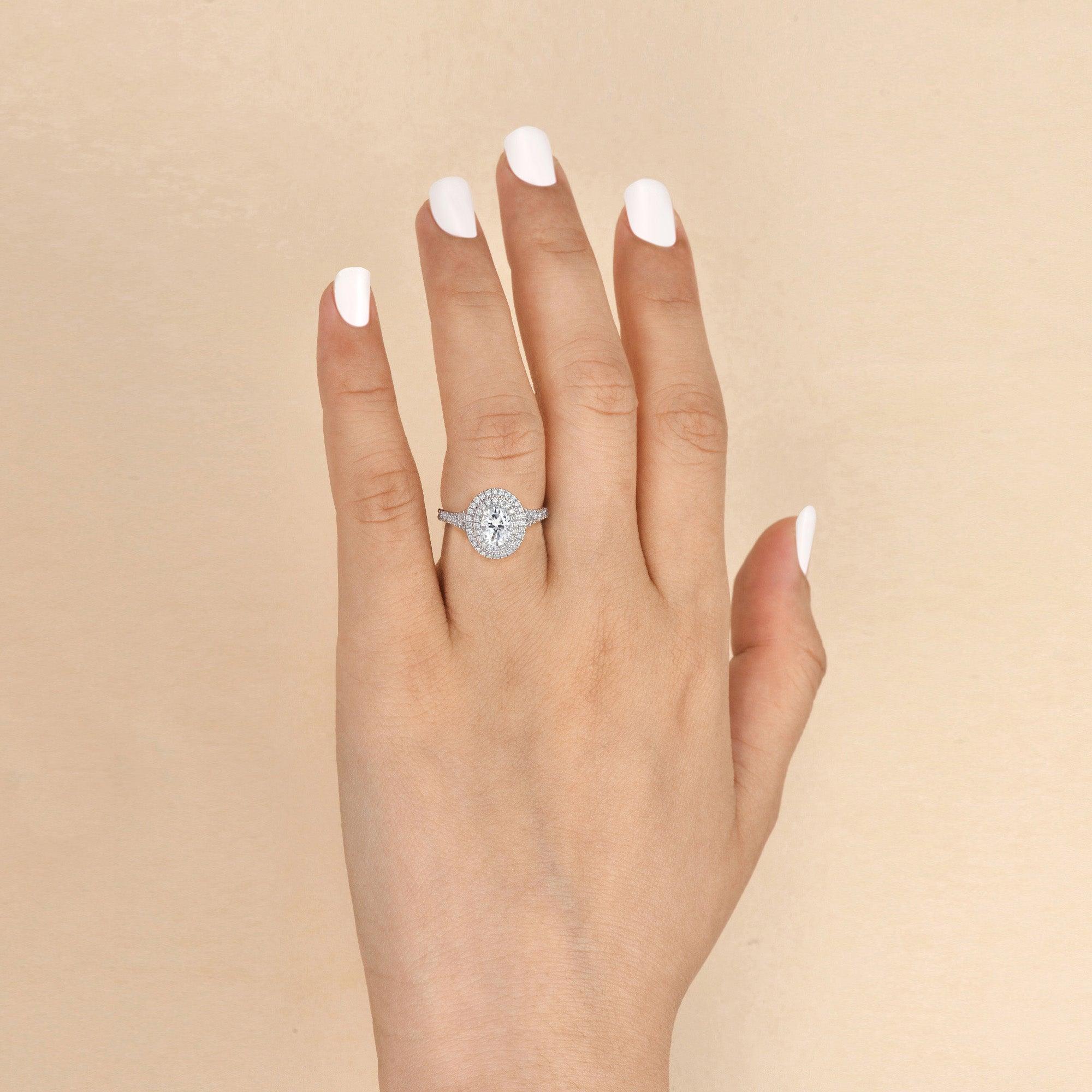 1.0ct Oval Cut Moissanite Double Halo Ring - Felicegals 丨Wedding ring 丨Fashion ring 丨Diamond ring 丨Gemstone ring