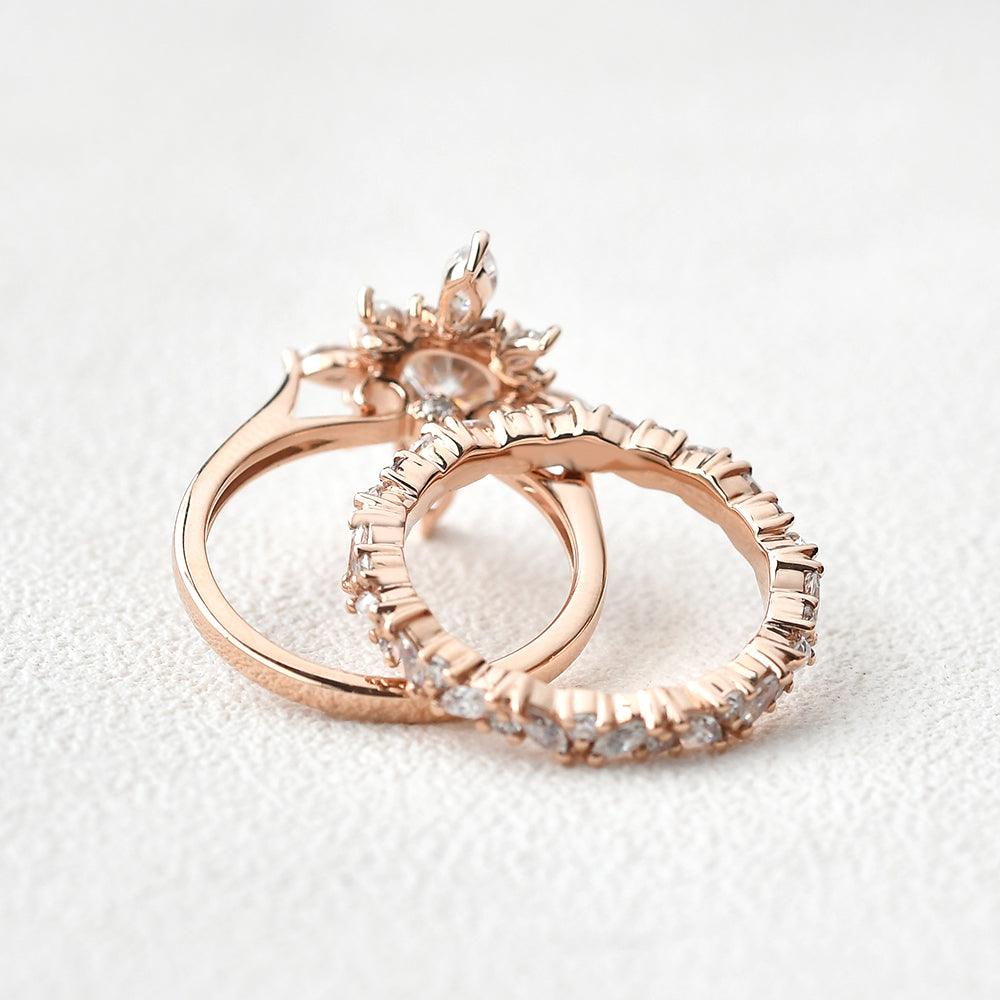 Flower Marquise Moissanite Cluster Ring Set 2pcs - Felicegals 丨Wedding ring 丨Fashion ring 丨Diamond ring 丨Gemstone ring--Felicegals