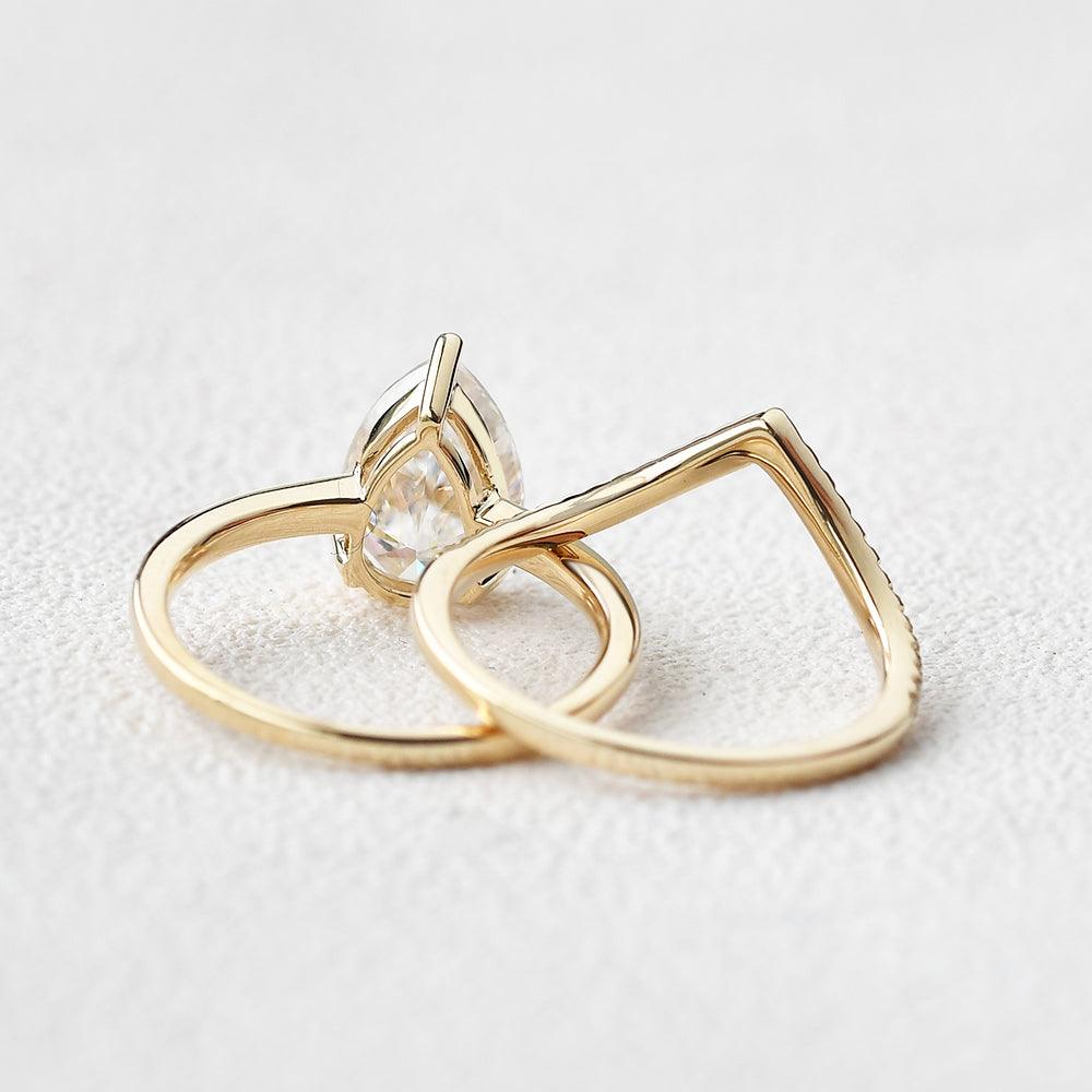 Pear Shaped Moissanite Ring Set 2pcs - Felicegals 丨Wedding ring 丨Fashion ring 丨Diamond ring 丨Gemstone ring--Felicegals