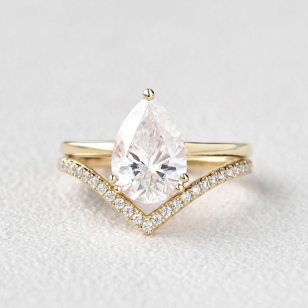 Pear Shaped Moissanite Ring Set 2pcs - Felicegals 丨Wedding ring 丨Fashion ring 丨Diamond ring 丨Gemstone ring--Felicegals