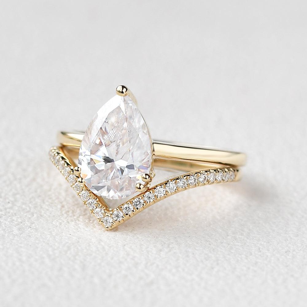 Pear Shaped Moissanite Ring Set 2pcs - Felicegals 丨Wedding ring 丨Fashion ring 丨Diamond ring 丨Gemstone ring--Felicegals