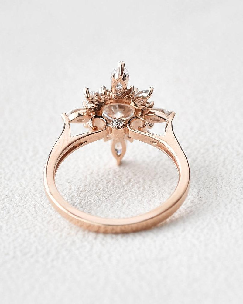 Flower Marquise Moissanite Rose Gold Ring - Felicegals