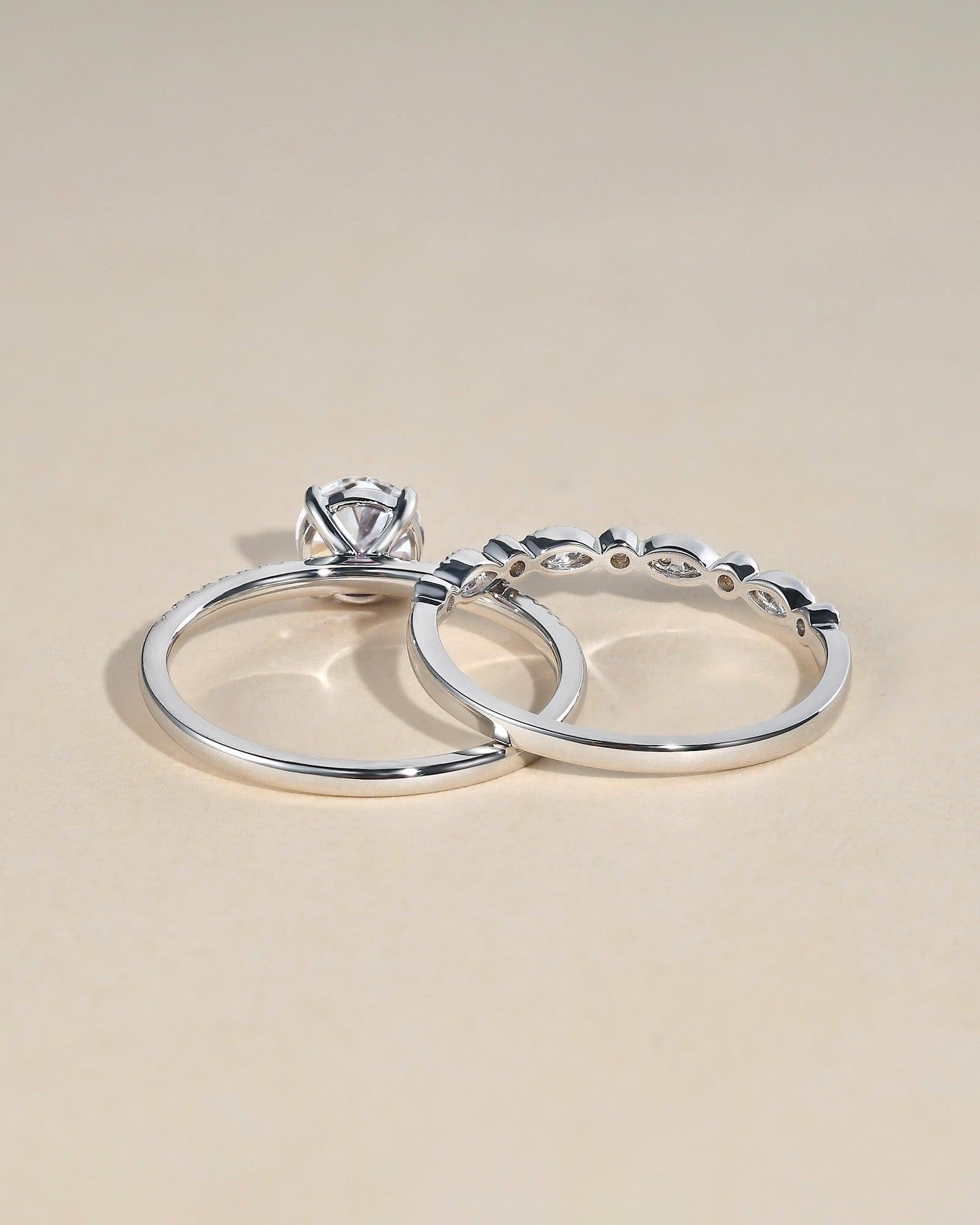 1.0ct Round Cut Moissanite 4 Prongs Gold Ring Set 2pcs - Felicegals 丨Wedding ring 丨Fashion ring 丨Diamond ring 丨Gemstone ring