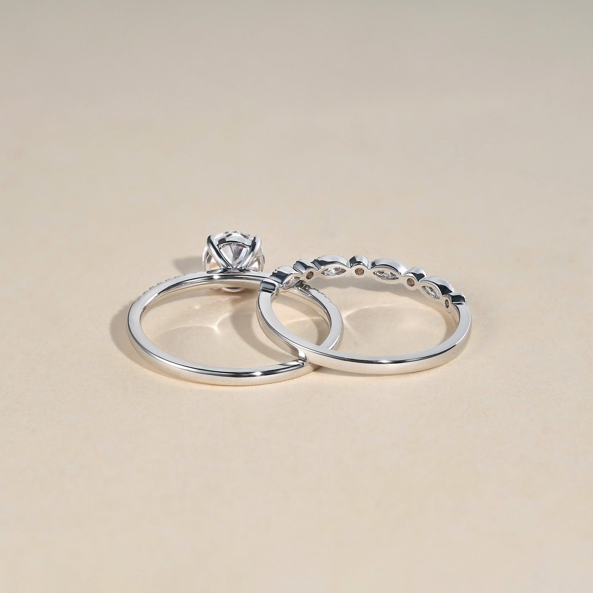 1.0ct Round Cut Moissanite 4 Prongs Gold Ring Set 2pcs - Felicegals 丨Wedding ring 丨Fashion ring 丨Diamond ring 丨Gemstone ring