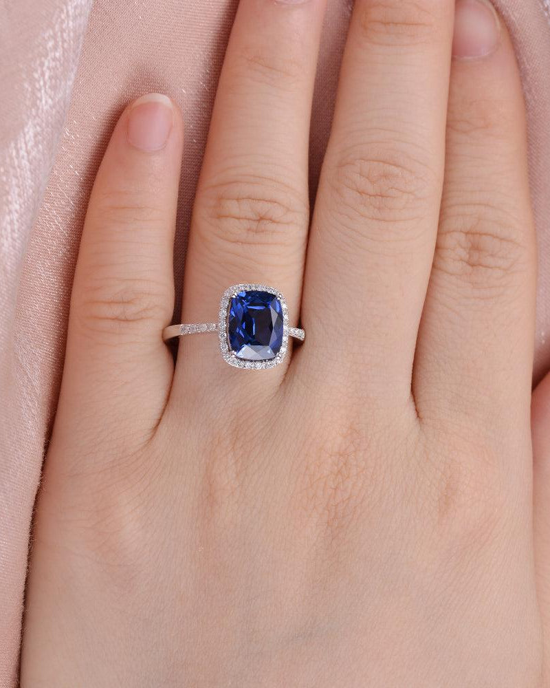 3ct Lab Sapphire Cushion Cut White Gold Ring - Felicegals 丨Wedding ring 丨Fashion ring 丨Diamond ring 丨Gemstone ring-Jewelry-Felicegals