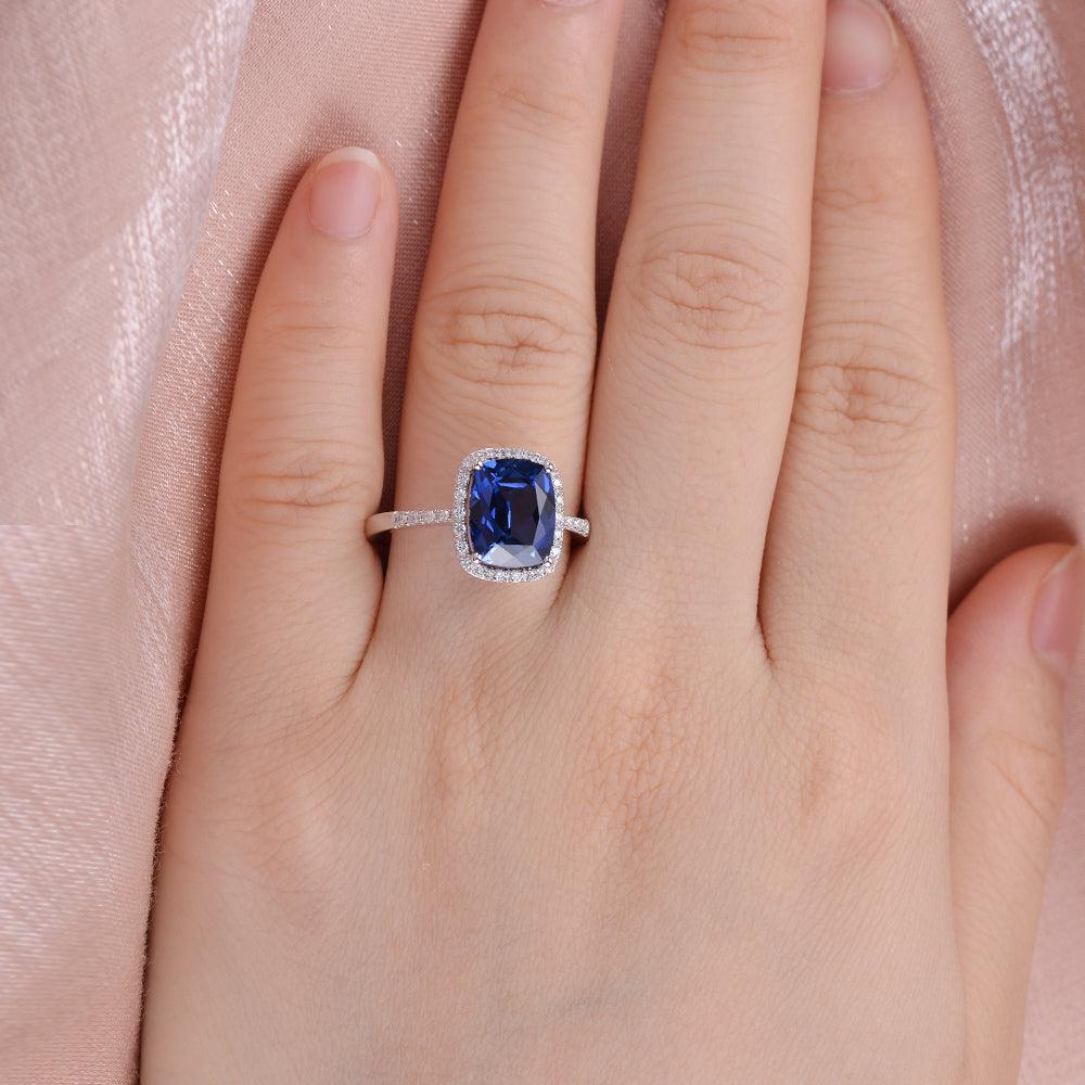 3ct Lab Sapphire Cushion Cut White Gold Ring - Felicegals 丨Wedding ring 丨Fashion ring 丨Diamond ring 丨Gemstone ring-Jewelry-Felicegals