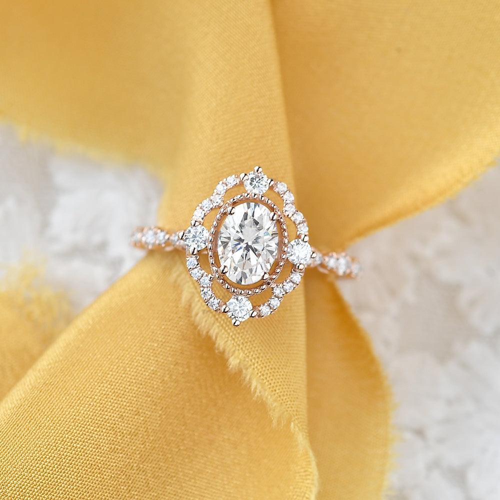 Oval Shaped Moissanite Engagement Bridal Ring - Felicegals