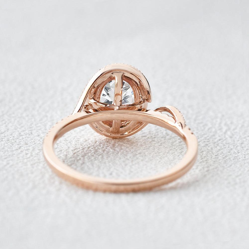 Twist Oval Moissanite Halo Inspired Ring - Felicegals 丨Wedding ring 丨Fashion ring 丨Diamond ring 丨Gemstone ring--Felicegals